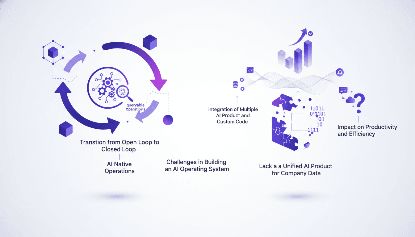 Modern illustration depicting AI native companies making operations queryable, integrating multiple tools for enhanced efficiency.