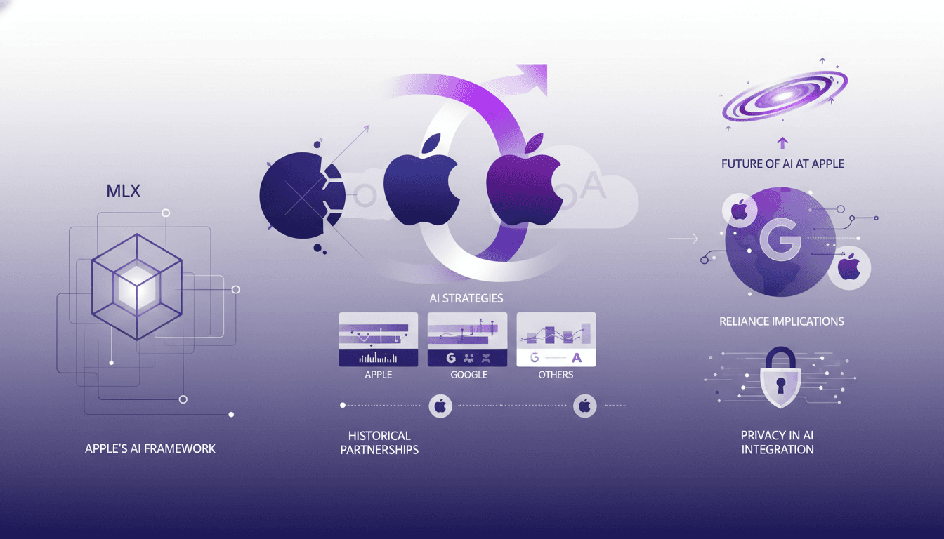 Illustration moderne de la collaboration Apple-Google sur l'IA, mettant en avant les stratégies IA des géants tech et l'intégration MLX.