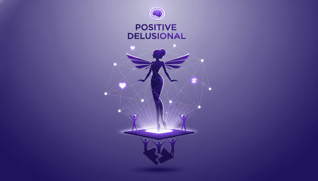 Modern illustration of aspiring to be a Victoria's Secret model, using social media for sponsorships, 'Positive Delusional' brand concept.