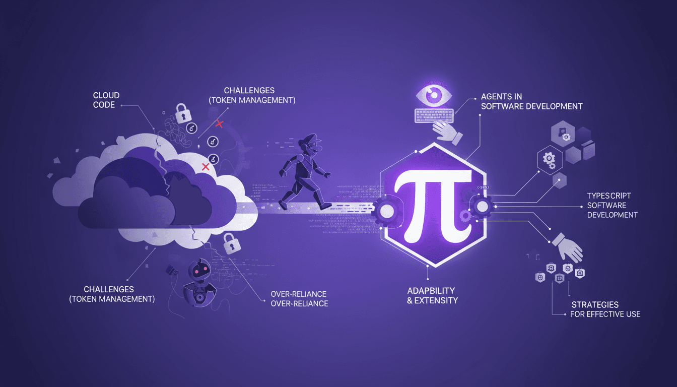 Illustration moderne de Mario passant du cloud code à Pi, mettant en avant les défis de gestion de jetons et l'extensibilité de Pi.