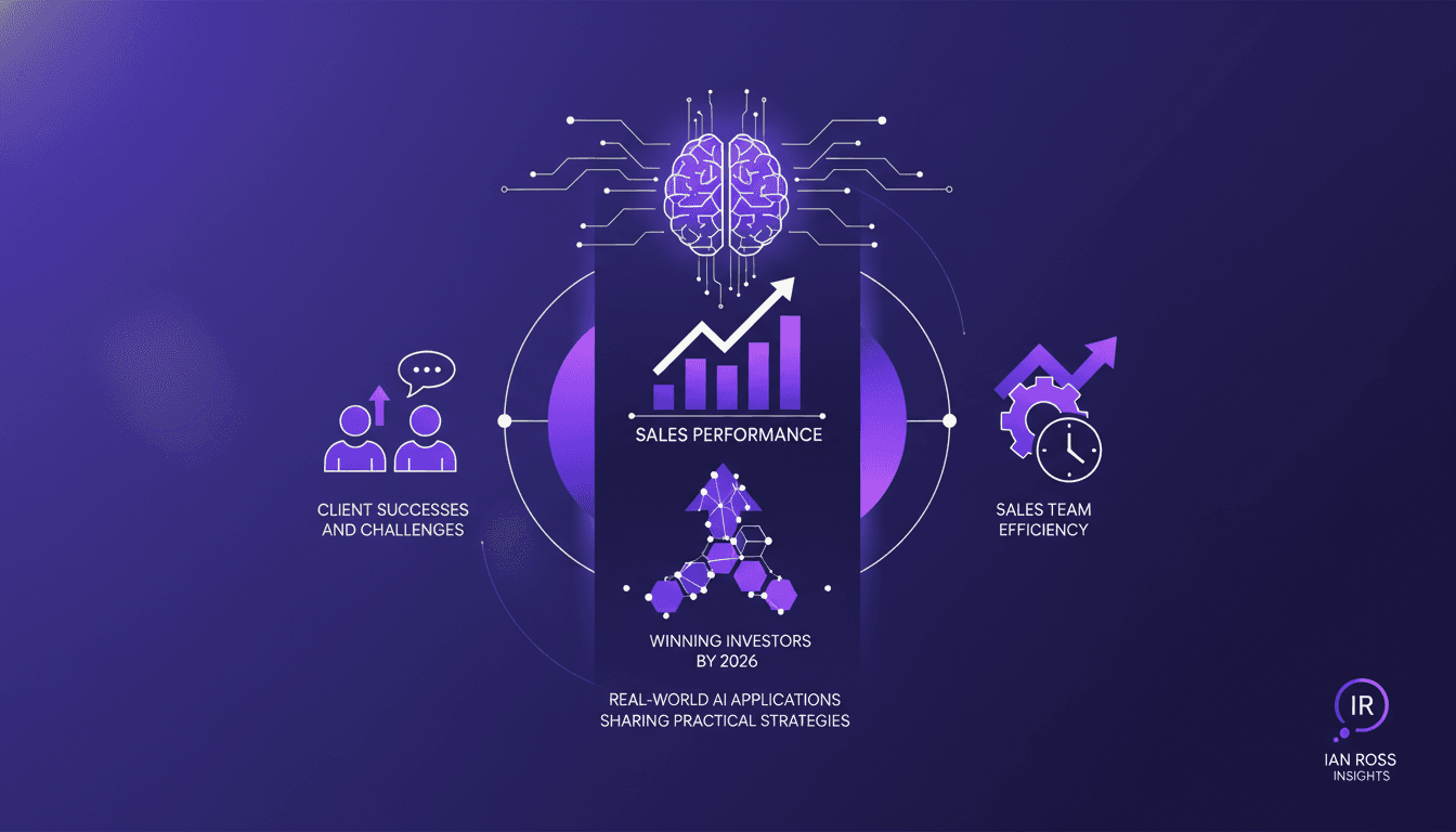 Modern illustration on AI's impact on sales performance and team efficiency by 2026, featuring investment strategies and success stories.