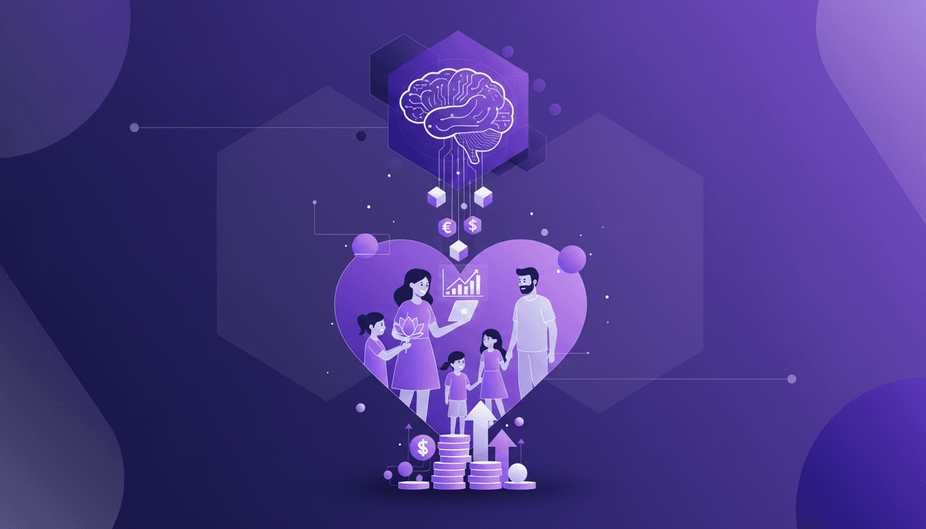 Modern illustration of generosity, family financial support, gratitude, financial growth through knowledge, mother's role as breadwinner.