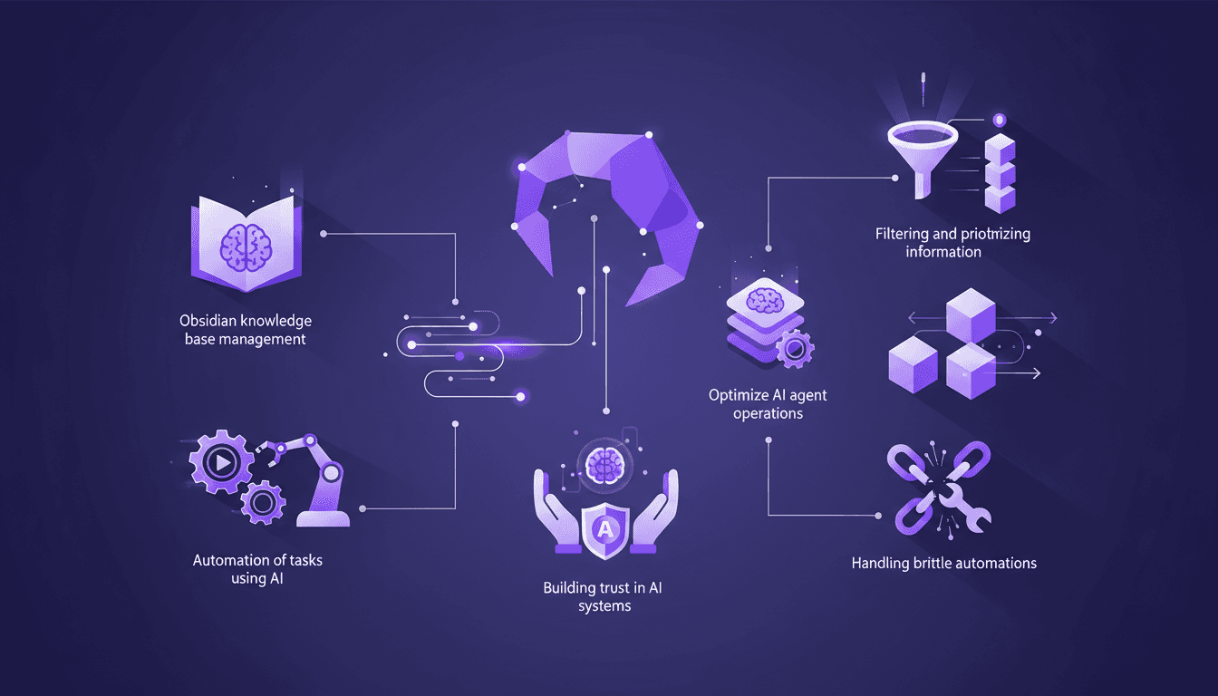 Illustration moderne intégrant OpenClaw dans la vie quotidienne avec gestion Obsidian, automatisation par IA, optimisation des agents IA.