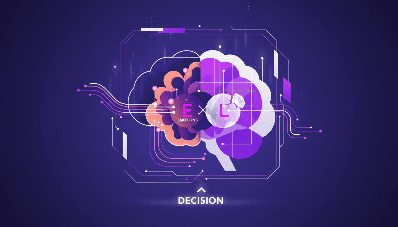Modern illustration of the limbic system and neocortex interacting in emotion processing, brain decision-making, logic metaphor on dirt