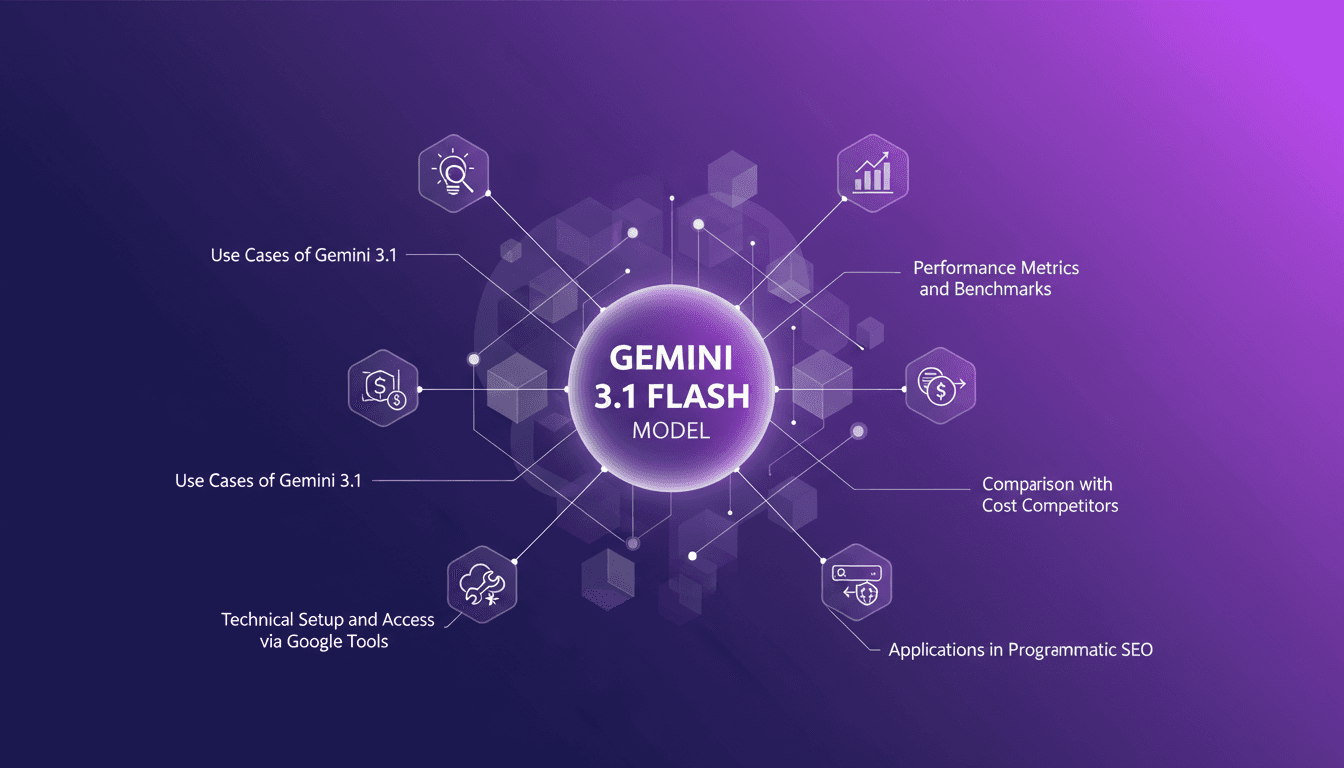 Modern illustration of Gemini 3.1 flashlight model highlighting efficiency, use cases, competitive comparison in AI tech context.