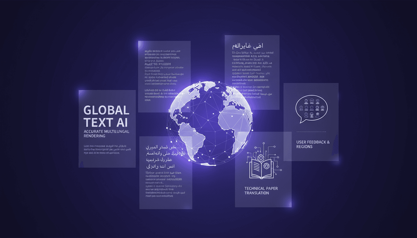 Illustration moderne de rendu de texte multilingue avec précision, affiches de ville en diverses langues, traduction de documents techniques.