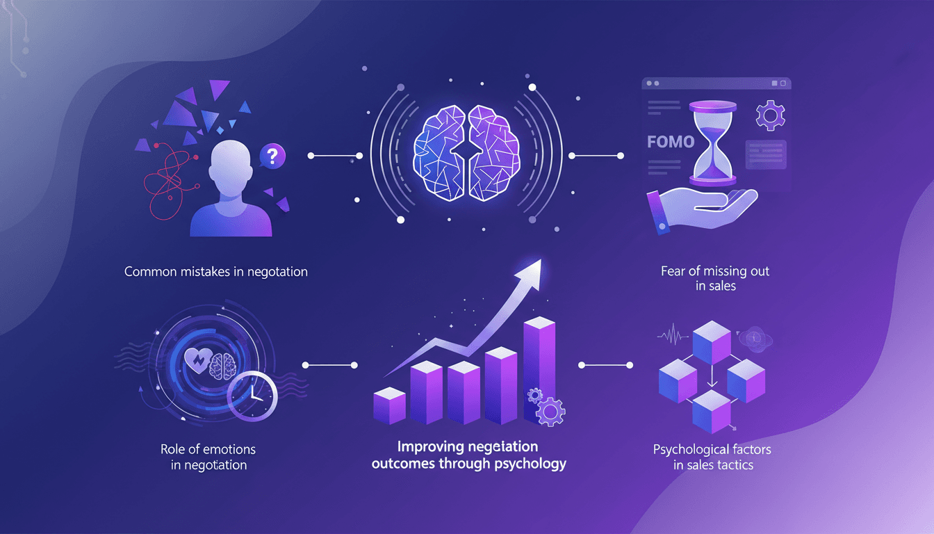 Modern illustration of common negotiation mistakes, role of emotions, fear of missing out in sales, psychology in sales tactics