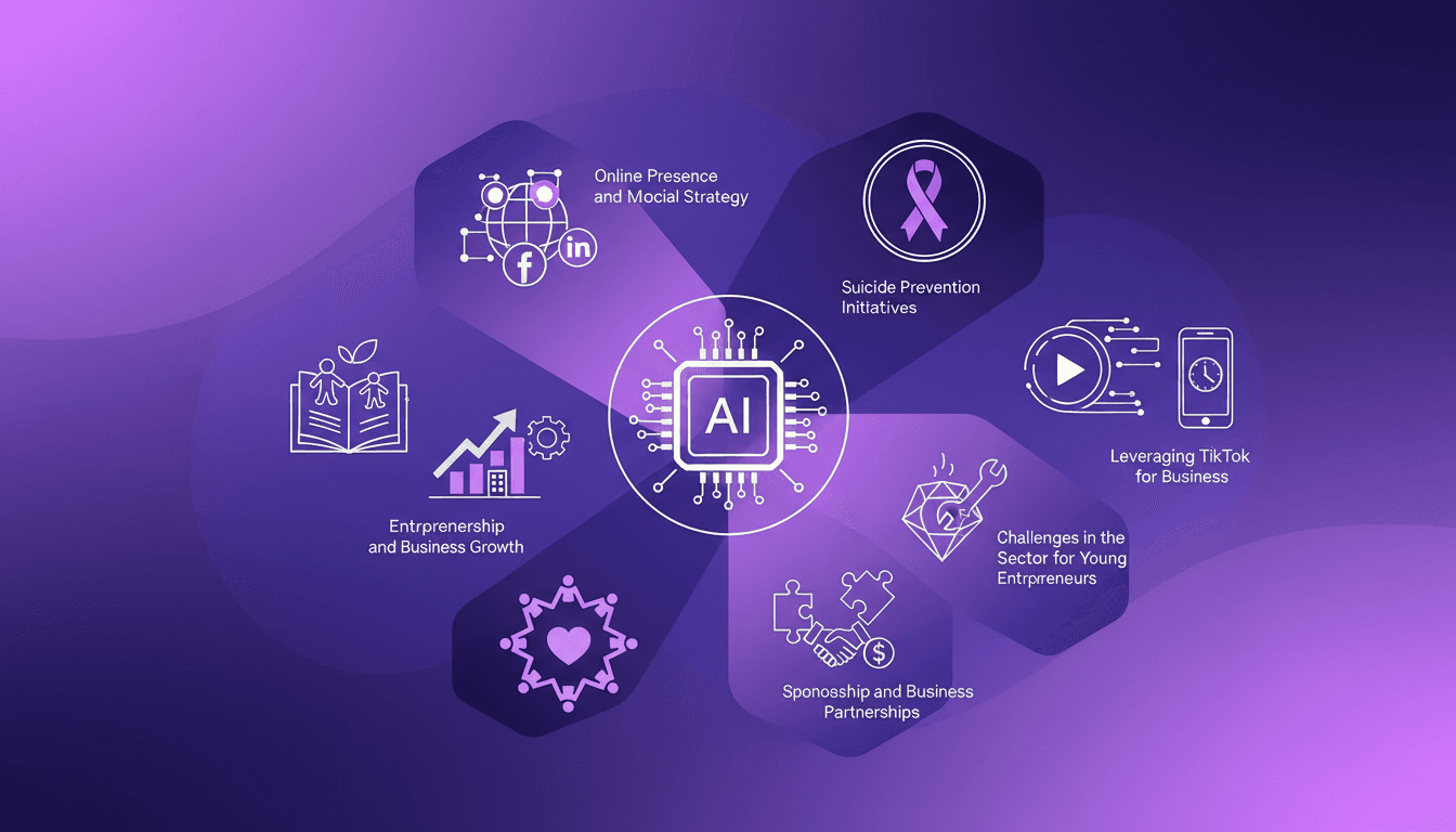Illustration moderne sur la stratégie de présence en ligne et médias sociaux, croissance entrepreneuriale, éducation des enfants, prévention du suicide.