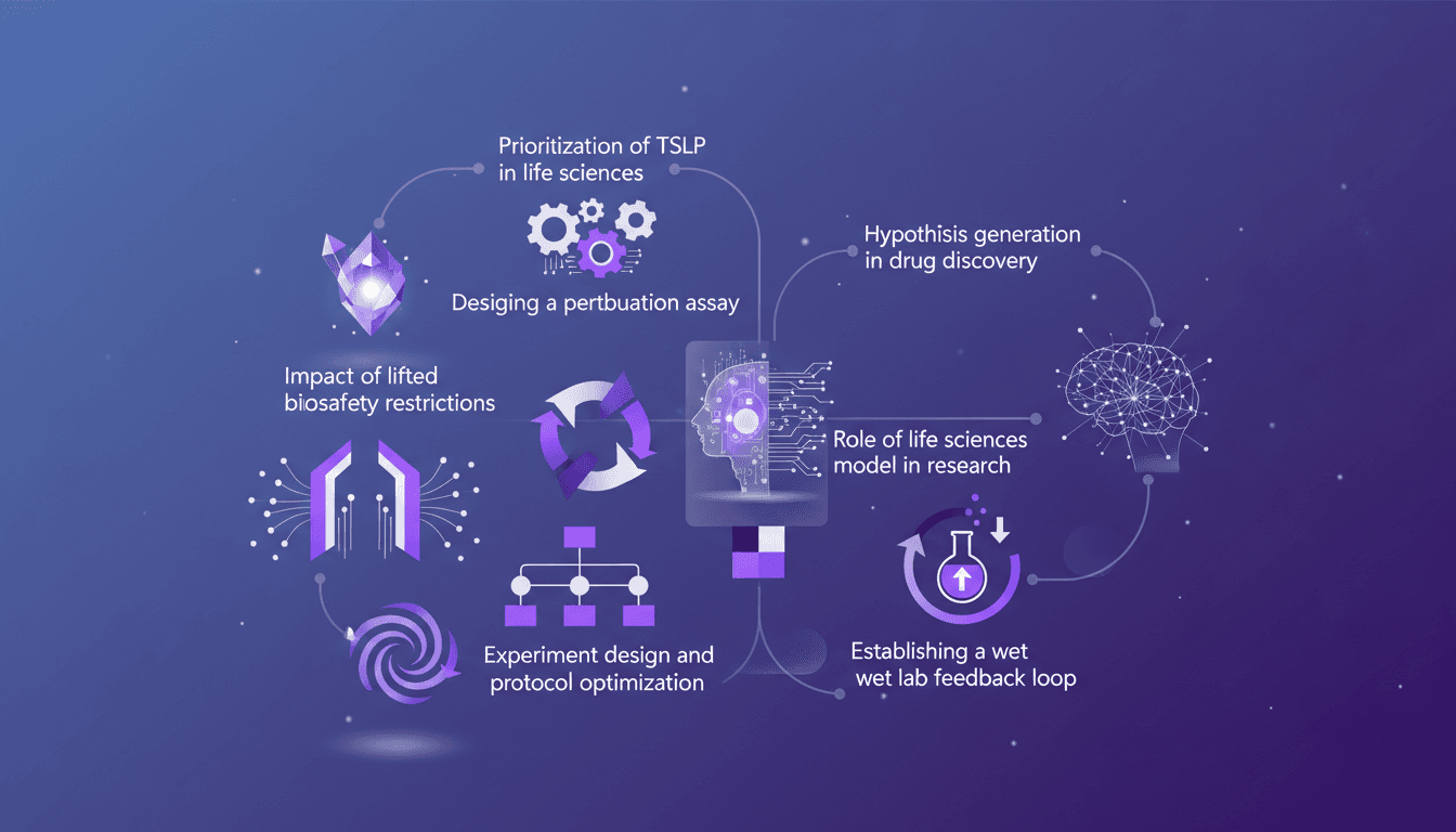 Modern illustration of TSLP prioritization in life sciences using geometric shapes and violet gradients.