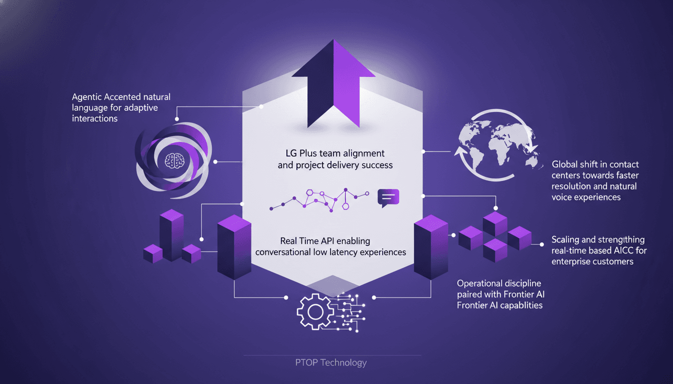Modern illustration of LG Plus team alignment, project delivery success, real-time API for natural, low latency interactions.