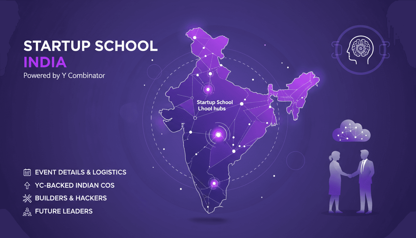Modern illustration of Startup School launch in India, featuring YC-backed companies and opportunities for Indian innovators and future leaders.