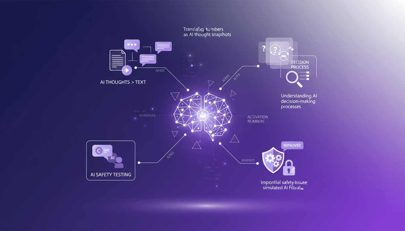 Modern illustration of AI ethical scenario testing, translating internal thoughts to text, enhancing AI model safety.